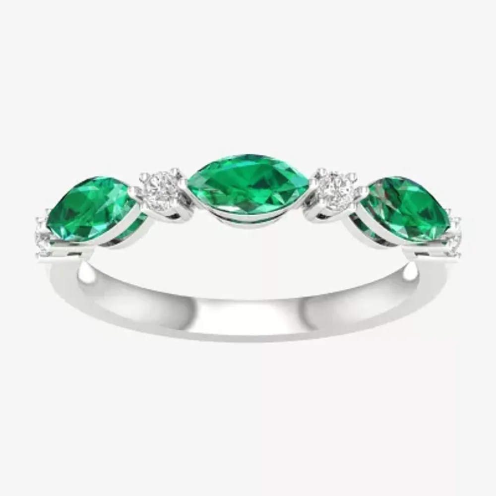 2MM Genuine Green Emerald 10K White Gold Band