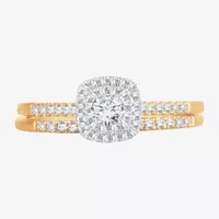 H-I / Si1-Si2) Womens 1/ CT. T.W. Lab Grown White Diamond 10K or 14K Gold Cushion Side Stone Halo Bridal Set