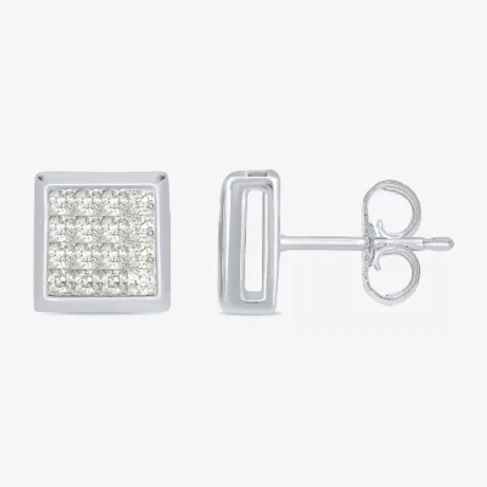 3/4 CT. T.W. Natural White Diamond 10K White Gold 9.7mm Square Stud Earrings