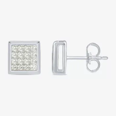 3/4 CT. T.W. Natural White Diamond 10K White Gold 9.7mm Square Stud Earrings
