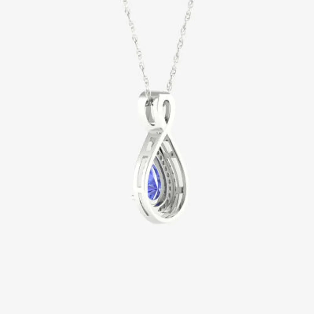 Womens Genuine Purple Tanzanite & 1/ CT. T.W. Mined White Diamond 10K White Gold Pendant Necklace