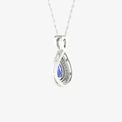 Womens Genuine Purple Tanzanite & 1/ CT. T.W. Natural White Diamond 10K White Gold Pendant Necklace