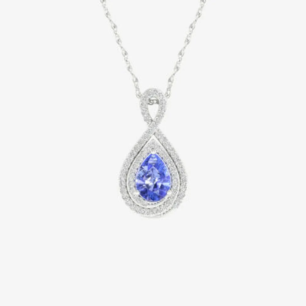 Womens Genuine Purple Tanzanite & 1/ CT. T.W. Natural White Diamond 10K White Gold Pendant Necklace