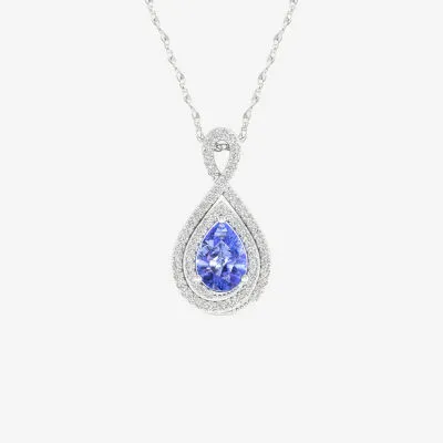 Womens Genuine Purple Tanzanite & 1/ CT. T.W. Natural White Diamond 10K White Gold Pendant Necklace