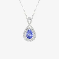 Womens Genuine Purple Tanzanite & 1/ CT. T.W. Mined White Diamond 10K White Gold Pendant Necklace