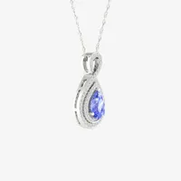 Womens Genuine Purple Tanzanite & 1/ CT. T.W. Mined White Diamond 10K White Gold Pendant Necklace