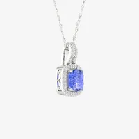 Womens Genuine Purple Tanzanite & 1/ CT. T.W. Mined White Diamond 10K White Gold Pendant Necklace