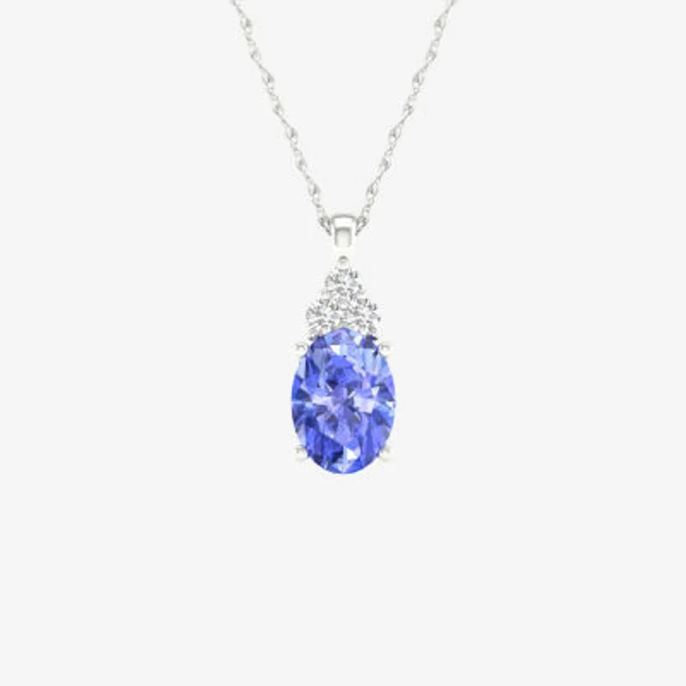 Womens Diamond Accent Genuine Purple Tanzanite 10K White Gold Pendant Necklace