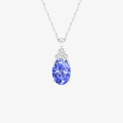 Womens Diamond Accent Genuine Purple Tanzanite 10K White Gold Pendant Necklace