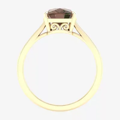 Womens Genuine Brown Quartz 10K Gold Cocktail Ring