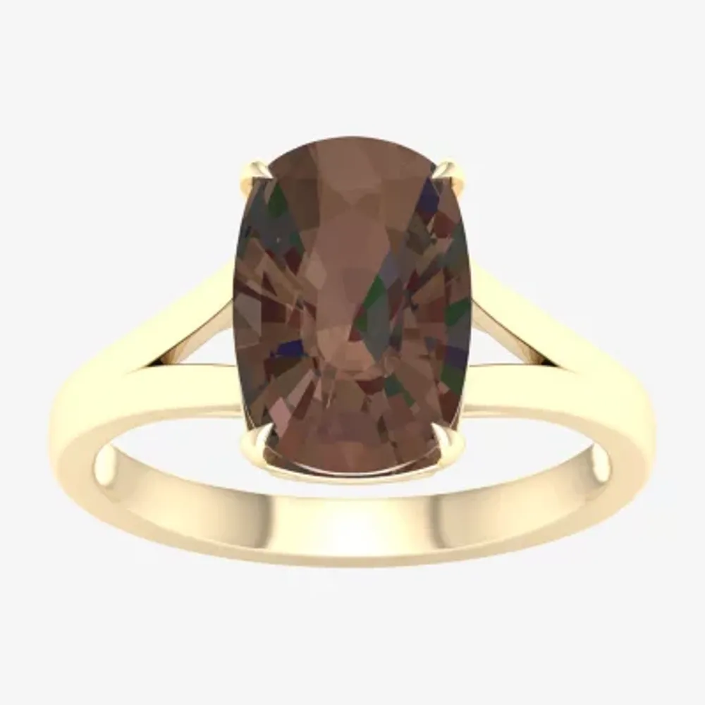 Womens Genuine Brown Quartz 10K Gold Cocktail Ring