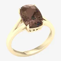 Womens Genuine Brown Quartz 10K Gold Cocktail Ring