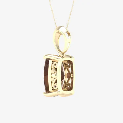 Womens Genuine Brown Quartz 10K Gold Pendant Necklace