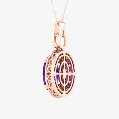 Womens Genuine Purple Amethyst & 1/ CT. T.W. Mined White Diamond 10K Rose Gold Pendant Necklace