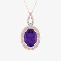 Womens Genuine Purple Amethyst & 1/ CT. T.W. Mined White Diamond 10K Rose Gold Pendant Necklace