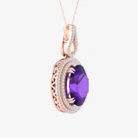 Womens Genuine Purple Amethyst & 1/3 CT. T.W.  Mined White Diamond 10K Rose Gold Pendant Necklace