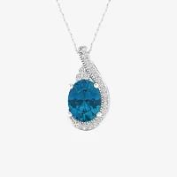 Womens Genuine Blue Topaz Sterling Silver Pendant Necklace