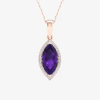 Womens Genuine Purple Amethyst & 1/ CT. T.W. Mined White Diamond 10K Rose Gold Pendant Necklace