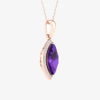 Womens Genuine Purple Amethyst & 1/ CT. T.W. Mined White Diamond 10K Rose Gold Pendant Necklace