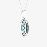 Womens Genuine Blue Topaz &  1/10 CT. T.W. Mined White Diamond 10K White Gold Pendant Necklace