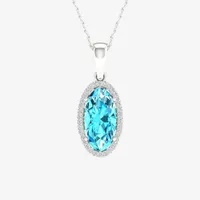 Womens Genuine Blue Topaz &  1/10 CT. T.W. Mined White Diamond 10K White Gold Pendant Necklace