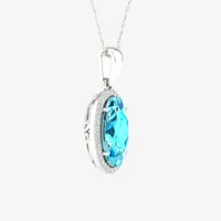 Womens Genuine Blue Topaz &  1/10 CT. T.W. Mined White Diamond 10K White Gold Pendant Necklace