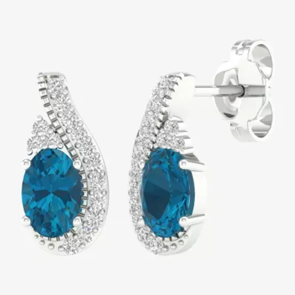 Genuine Blue Topaz Sterling Silver 12.8mm Stud Earrings