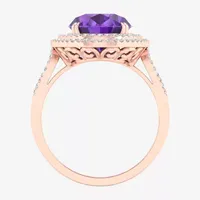 Womens Genuine Purple Amethyst & 1/3 CT. T.W.  Mined White Diamond 10K Rose Gold Halo Cocktail Ring