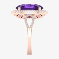 Womens Genuine Purple Amethyst & 1/3 CT. T.W.  Mined White Diamond 10K Rose Gold Halo Cocktail Ring