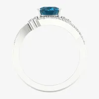 Womens Genuine Blue Topaz Sterling Silver Bypass  Cocktail Ring