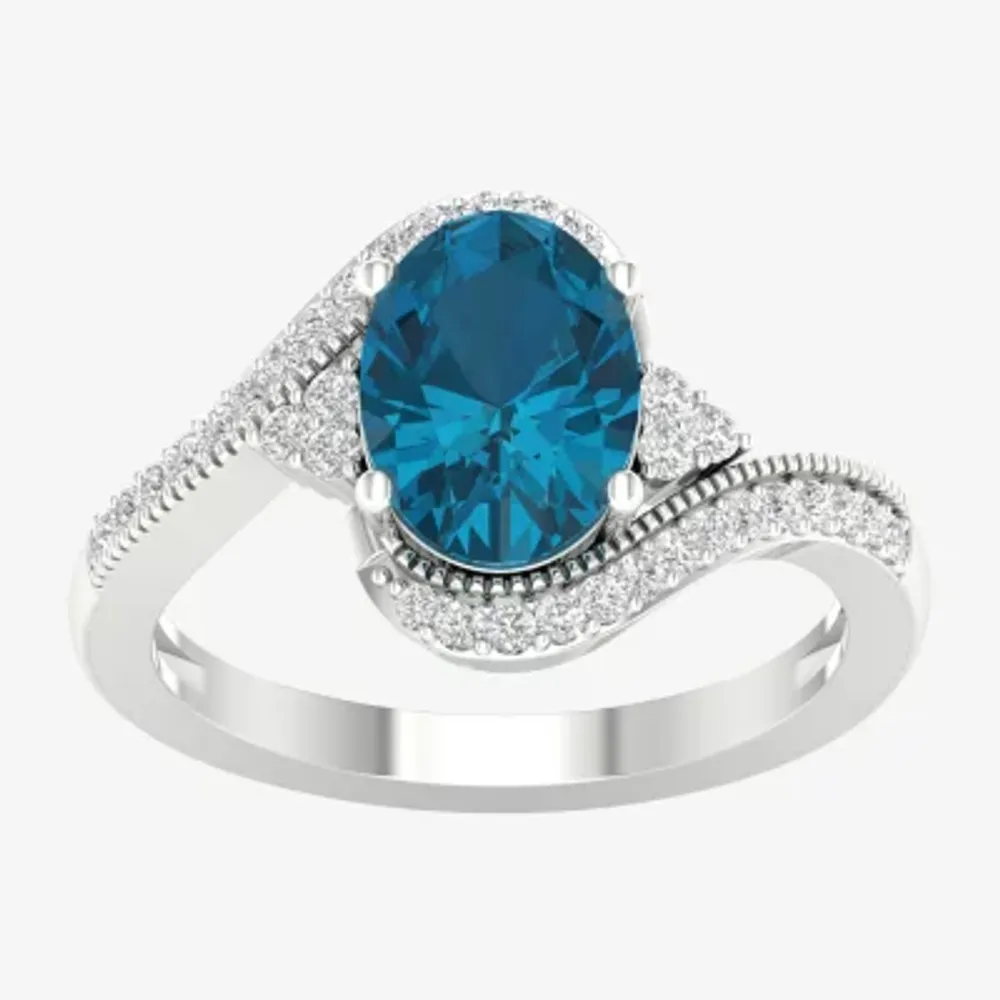 Womens Genuine Blue Topaz Sterling Silver Bypass  Cocktail Ring