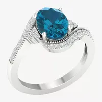 Womens Genuine Blue Topaz Sterling Silver Bypass  Cocktail Ring