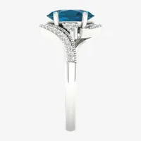 Womens Genuine Blue Topaz Sterling Silver Bypass  Cocktail Ring