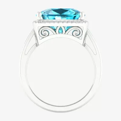 Womens 1/6 CT. T.W. Genuine Blue Topaz 10K White Gold Halo Cocktail Ring