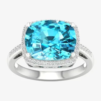 Womens 1/6 CT. T.W. Genuine Blue Topaz 10K White Gold Halo Cocktail Ring