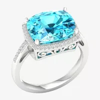 Womens 1/6 CT. T.W. Genuine Blue Topaz 10K White Gold Halo Cocktail Ring