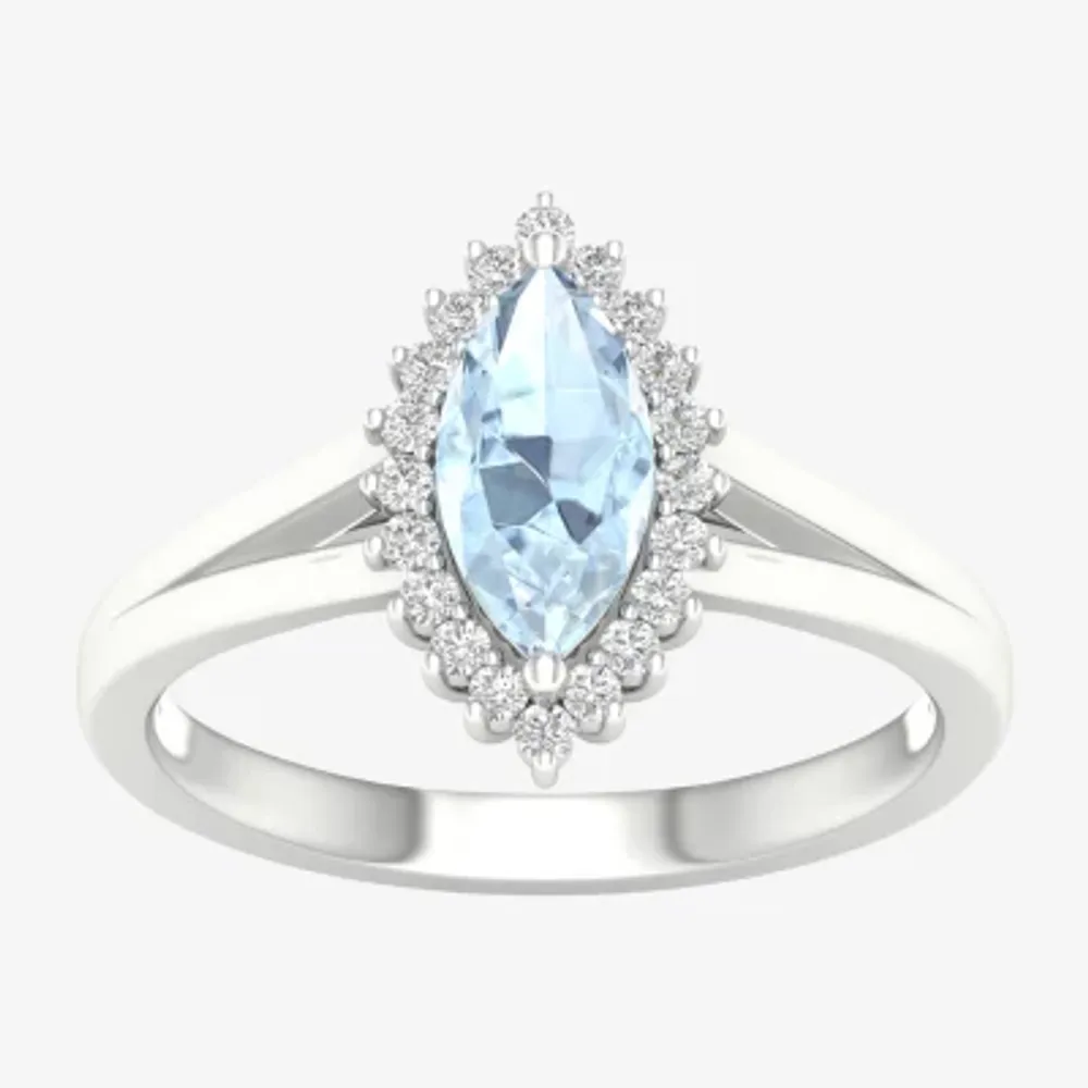 Womens 1/6 CT. T.W. Genuine Blue Aquamarine 10K White Gold Halo Cocktail Ring