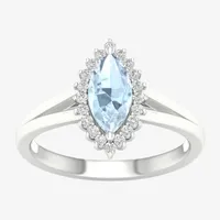 Womens 1/ CT. T.W. Genuine Blue Aquamarine 10K White Gold Halo Cocktail Ring