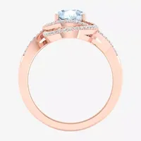 Womens 1/4 CT. T.W. Genuine Blue Aquamarine 10K Rose Gold Halo Cocktail Ring