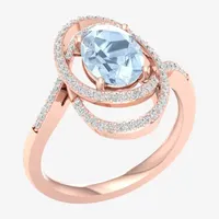 Womens 1/4 CT. T.W. Genuine Blue Aquamarine 10K Rose Gold Halo Cocktail Ring