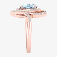 Womens 1/4 CT. T.W. Genuine Blue Aquamarine 10K Rose Gold Halo Cocktail Ring