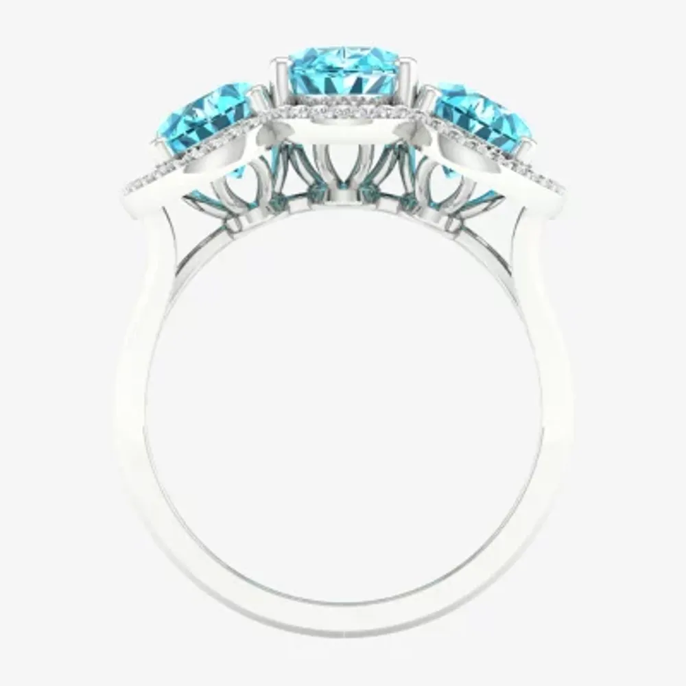 Womens Genuine Blue Topaz & 1/6 CT. T.W. Mined White Diamond 10K Gold Cocktail Ring