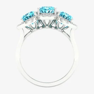Womens Genuine Blue Topaz & 1/6 CT. T.W. Mined White Diamond 10K Gold Cocktail Ring