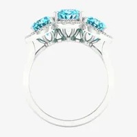 Womens Genuine Blue Topaz & 1/6 CT. T.W. Mined White Diamond 10K Gold Cocktail Ring