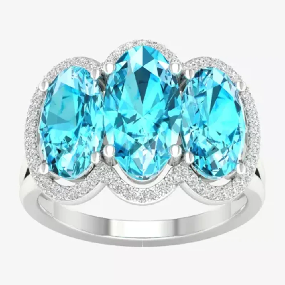 Womens Genuine Blue Topaz & 1/6 CT. T.W. Natural White Diamond 10K Gold Cocktail Ring