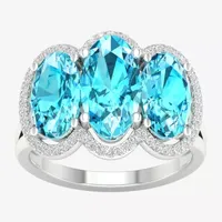 Womens Genuine Blue Topaz & 1/6 CT. T.W. Mined White Diamond 10K Gold Cocktail Ring