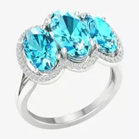 Womens Genuine Blue Topaz & 1/6 CT. T.W. Mined White Diamond 10K Gold Cocktail Ring