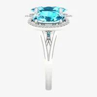 Womens Genuine Blue Topaz & 1/6 CT. T.W. Mined White Diamond 10K Gold Cocktail Ring