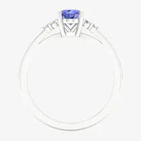 Womens Genuine Purple Tanzanite & 1/ CT. T.W. Mined White Diamond 10K Gold Halo Cocktail Ring