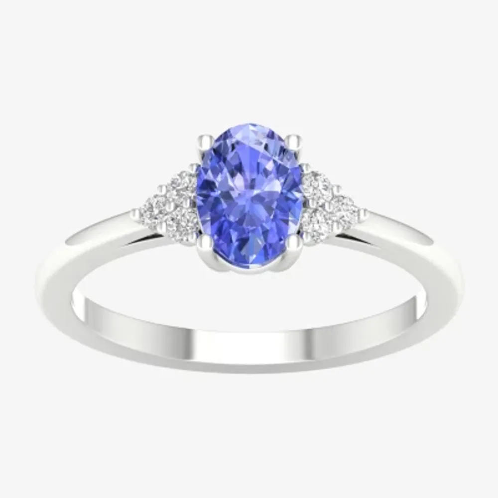 Womens Genuine Purple Tanzanite & 1/ CT. T.W. Natural White Diamond 10K Gold Halo Cocktail Ring